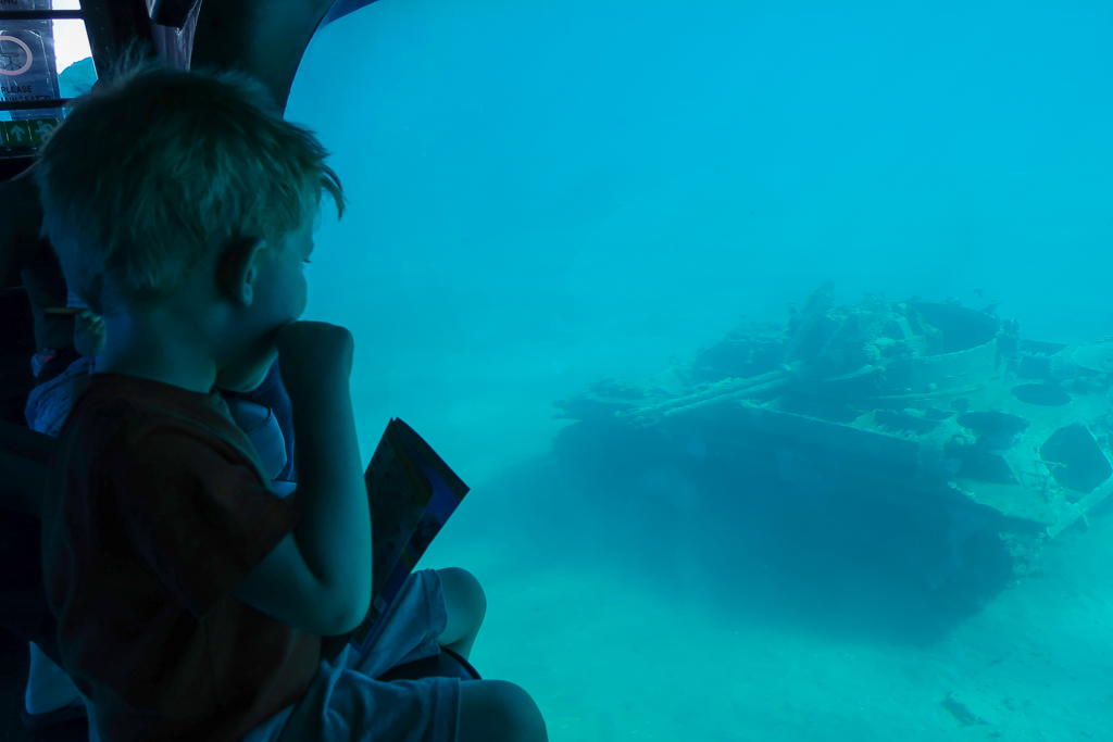 Kids underwater view, Neptune Submarine, Aqaba, Jordan